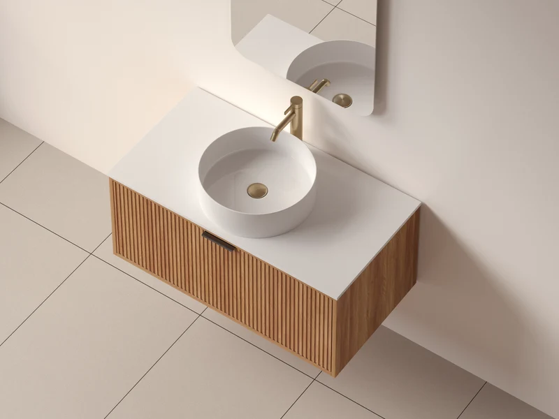 SanoBlu Kobe wastafelmeubel 90 cm acacia met wastafelblad en ronde waskom