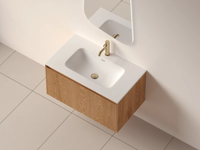 SanoBlu Lima wastafelmeubel 80 cm licht walnoot met solid surface wastafel