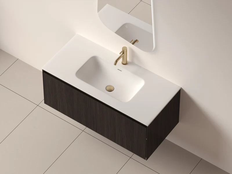 SanoBlu Lima wastafelmeubel 100 cm zwart walnoot met solid surface wastafel