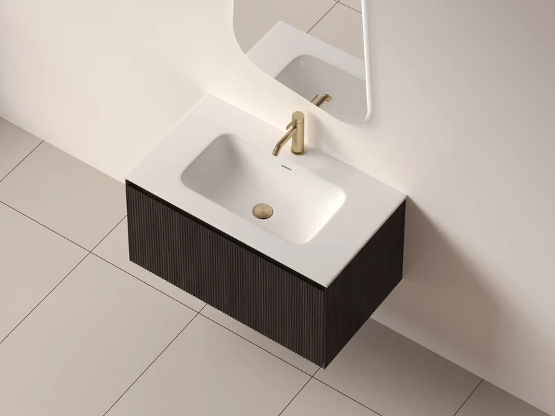 SanoBlu Lima wastafelmeubel 80 cm zwart walnoot met solid surface wastafel
