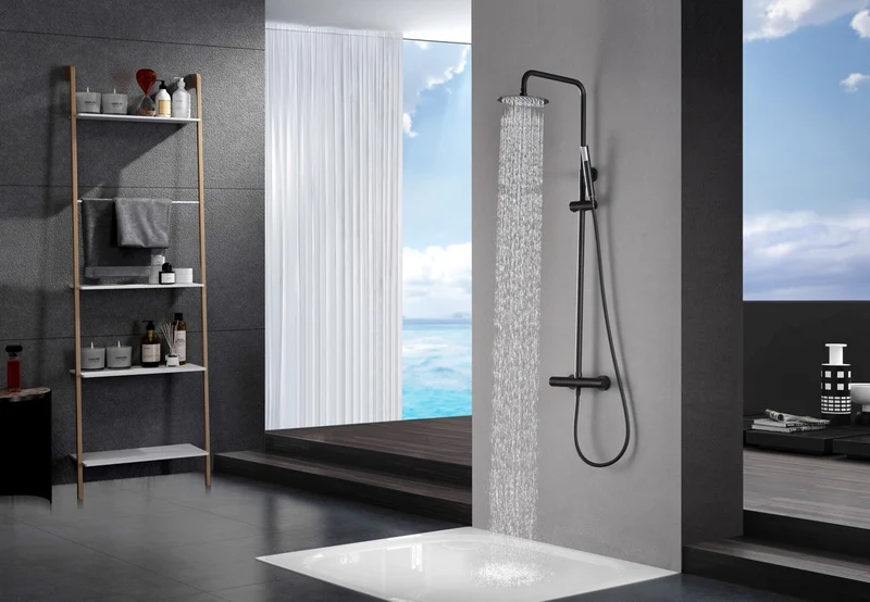 SanoBlu Flow opbouw regendouche mat zwart met 25 cm douchekop