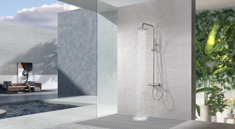 SanoBlu Flow opbouw regendouche geborsteld nikkel met 30 cm douchekop