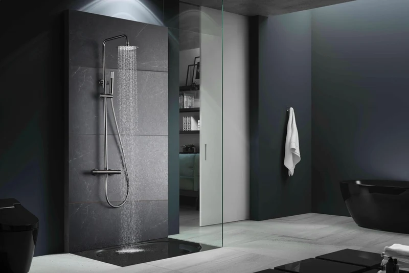 SanoBlu Flow opbouw regendouche black gun metal met 20 cm douchekop