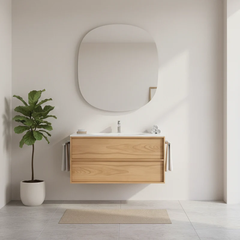 SanoBlu Riva wastafelmeubel 100 cm echt eikenfineer naturel met keramische wastafel