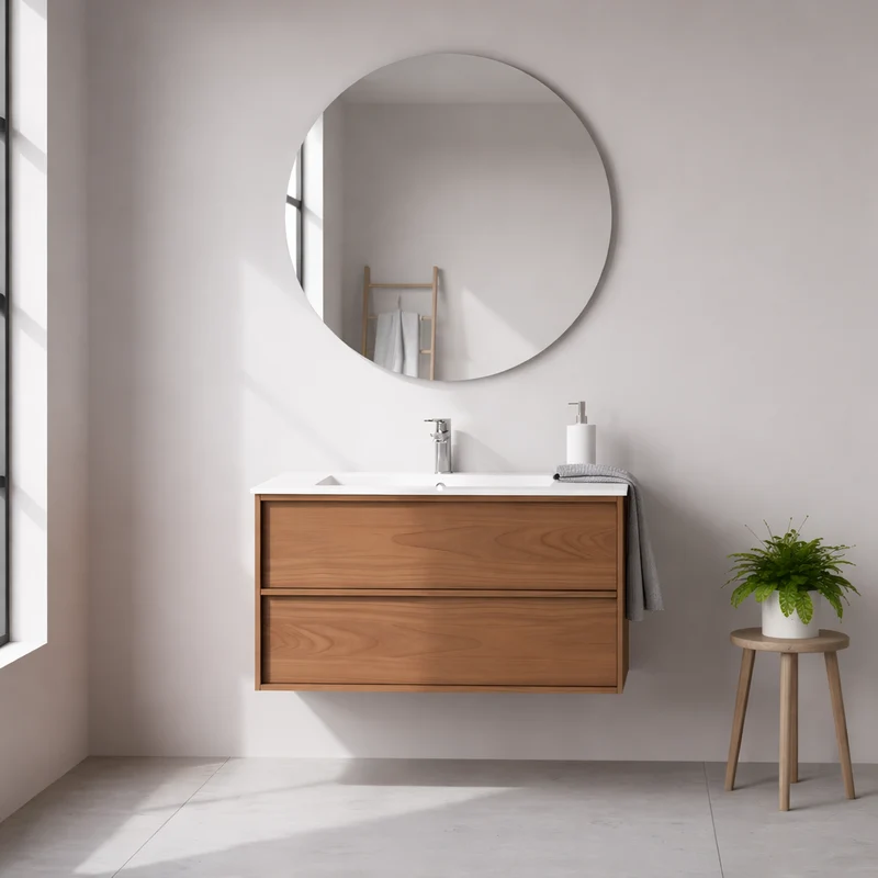 SanoBlu Riva wastafelmeubel 80 cm echt eikenfineer koper met keramische wastafel