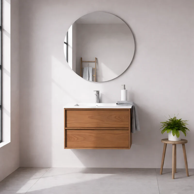 SanoBlu Riva wastafelmeubel 60 cm echt eikenfineer koper met keramische wastafel