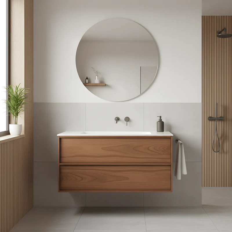 SanoBlu Riva wastafelmeubel 120 cm echt eikenfineer koper met corian wastafel