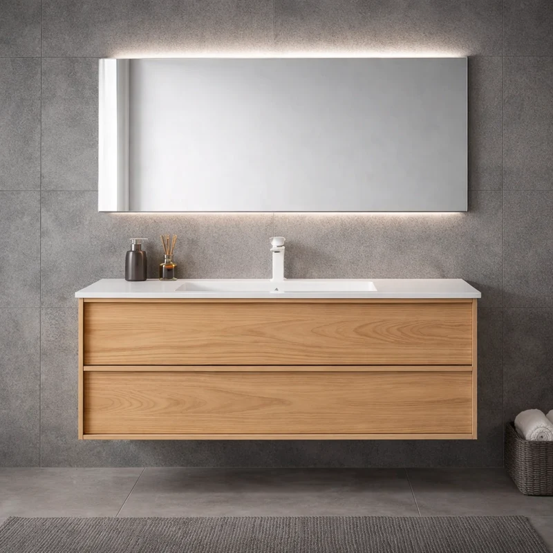 SanoBlu Riva wastafelmeubel 120 cm echt eikenfineer naturel met corian wastafel