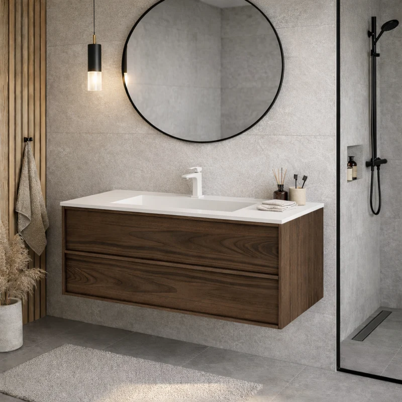 SanoBlu Riva wastafelmeubel 120 cm echt eikenfineer bruin met corian wastafel