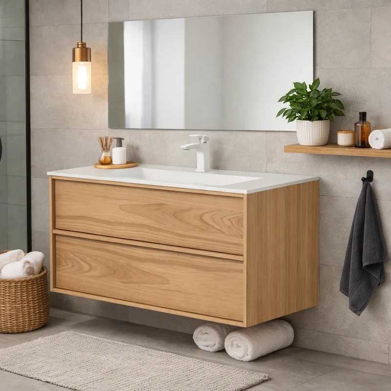 SanoBlu Riva wastafelmeubel 100 cm echt eikenfineer naturel met corian wastafel