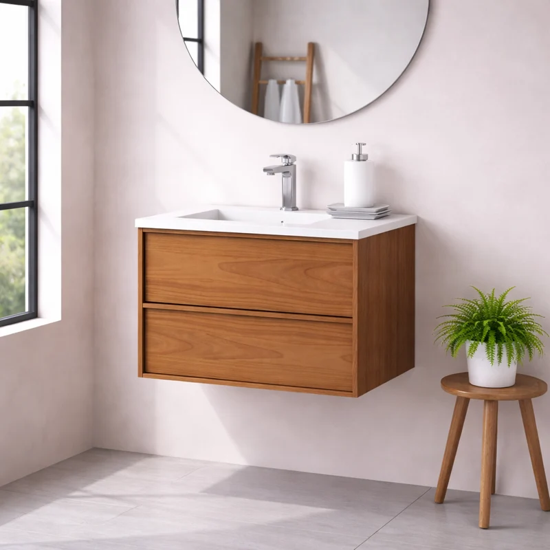 SanoBlu Riva wastafelmeubel 60 cm echt eikenfineer koper met corian wastafel