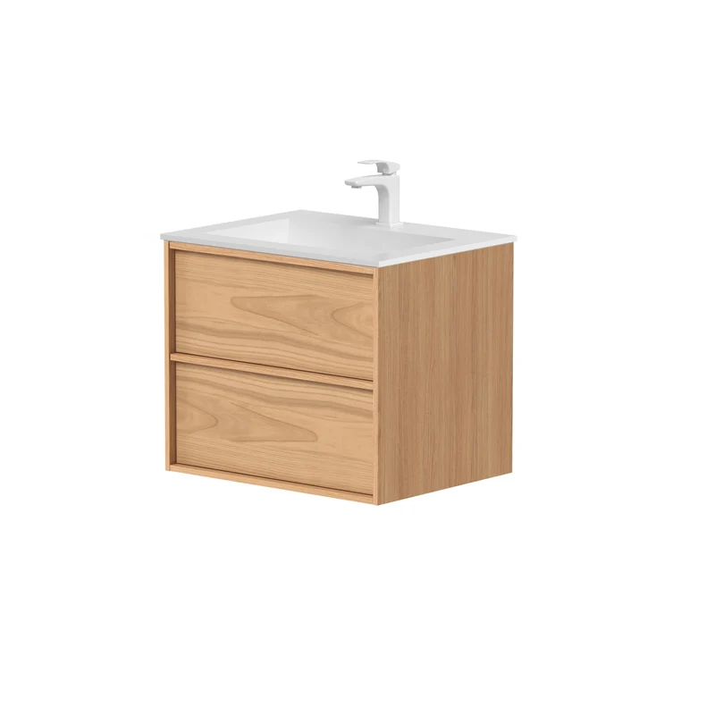 SanoBlu Riva wastafelmeubel 60 cm echt eikenfineer naturel met corian wastafel
