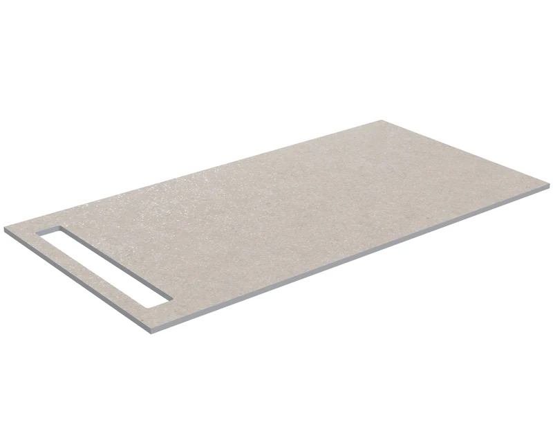 SanoBlu HPL wastafelblad 130 cm sand stone met handdoekuitsparing aan één zijde