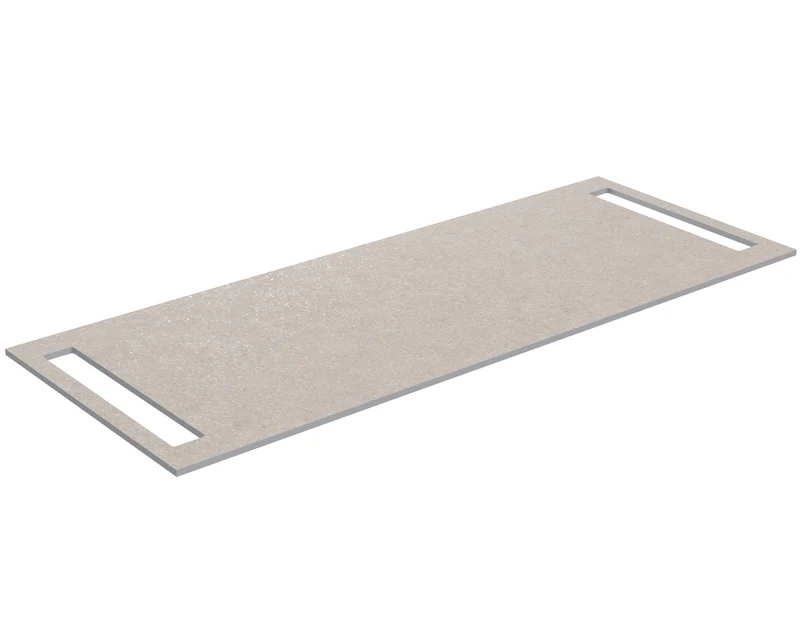 SanoBlu HPL wastafelblad 120 cm sand stone met handdoekuitsparing aan beide zijden