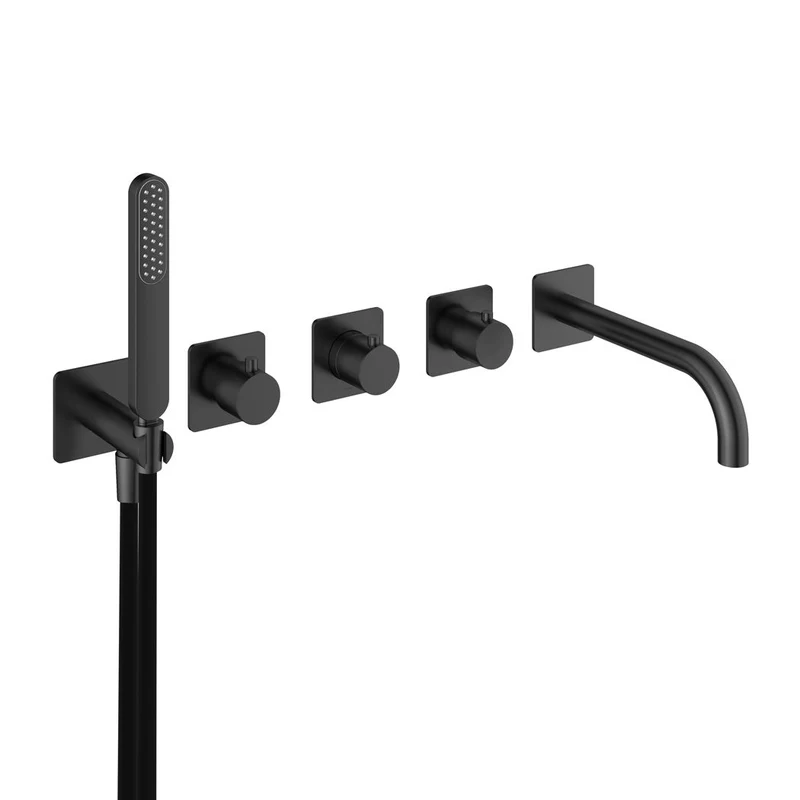 Hotbath Gal GL7072EXT afbouwdeel - inbouw bad thermostaat 2 stopkranen met uitloop - Geborsteld Gunmetal PVD