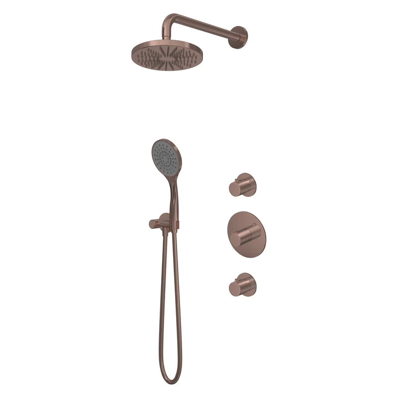 Hotbath Buddy IBS12 inbouw doucheset - 3-standen handdouche - 20cm hoofddouche - 30cm plafondbuis - glijstang - Geborsteld Koper PVD