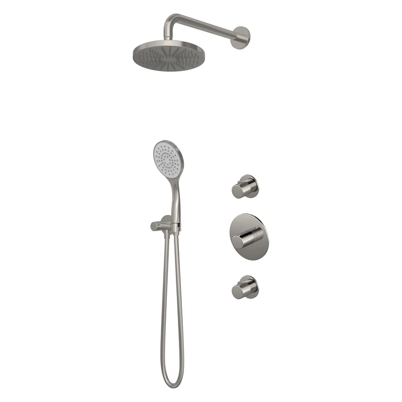 Hotbath Buddy IBS12 inbouw doucheset - 3-standen handdouche - 20cm hoofddouche - 30cm plafondbuis - glijstang - Geborsteld Nikkel