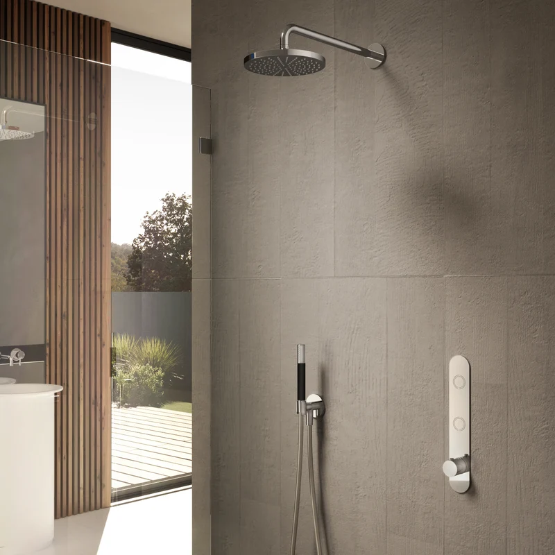 Hotbath Cobber IBS24 inbouw doucheset - staafhanddouche - 20cm hoofddouche - plafondbuis 15cm - glijstang - Geborsteld Nikkel
