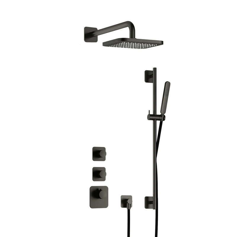 Hotbath Gal IBS40 inbouw doucheset High Flow met 2 stopkranen met glijstang - Geborsteld Gunmetal PVD
