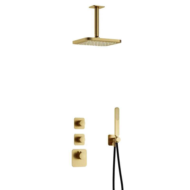 Hotbath Gal IBS40 inbouw doucheset High Flow met 2 stopkranen met plafondbuis - Geborsteld Messing PVD