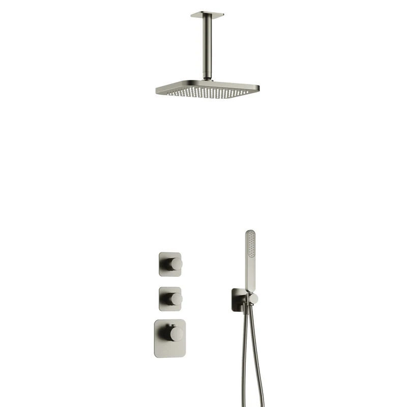 Hotbath Gal IBS40 inbouw doucheset High Flow met 2 stopkranen met plafondbuis - Geborsteld Nikkel