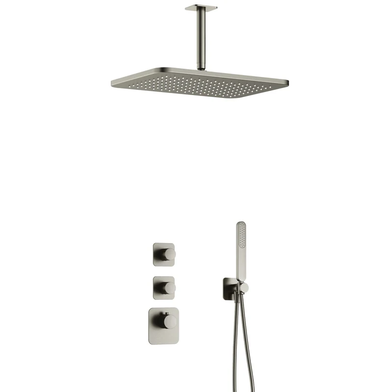 Hotbath Gal IBS40 inbouw doucheset High Flow met 2 stopkranen met plafondbuis en gl106 - Geborsteld Nikkel