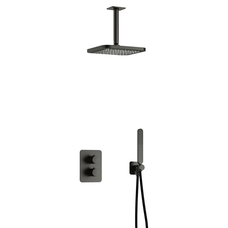 Hotbath Gal IBS40A inbouw doucheset met 2-weg stop-omstel met plafondbuis - Geborsteld Gunmetal PVD