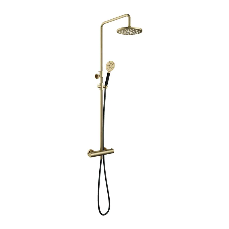 Hotbath Cobber SDS9 thermostatische stortdoucheset - ronde handdouche - 25cm hoofddouche - Geborsteld Messing