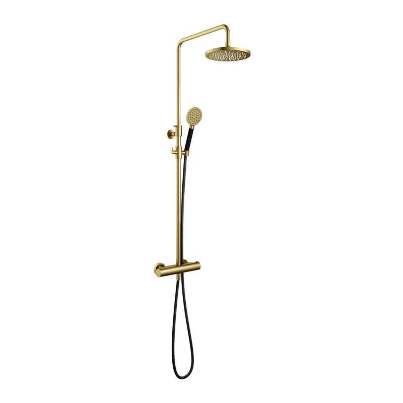 Hotbath Cobber SDS9 thermostatische stortdoucheset - ronde handdouche - 25cm hoofddouche - Geborsteld Messing PVD