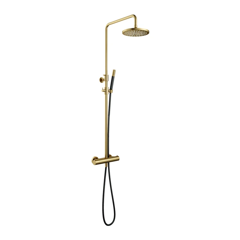 Hotbath Cobber SDS9 thermostatische stortdoucheset - staafhanddouche - 25cm hoofddouche - Geborsteld Messing PVD