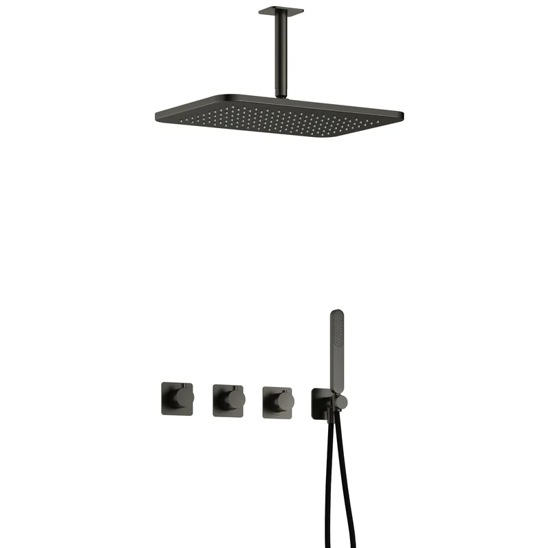 Hotbath Gal IBSGL70 inbouw doucheset met 2 stopkranen met plafondbuis en gl106 - Geborsteld Gunmetal PVD