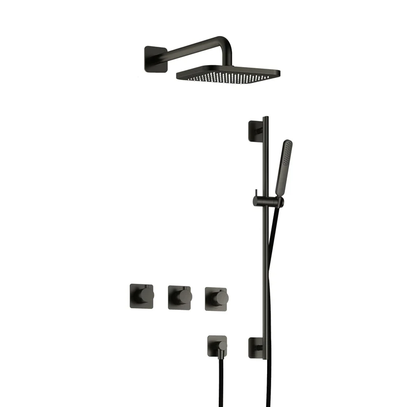 Hotbath Gal IBSGL70 inbouw doucheset met 2 stopkranen met glijstang - Geborsteld Gunmetal PVD