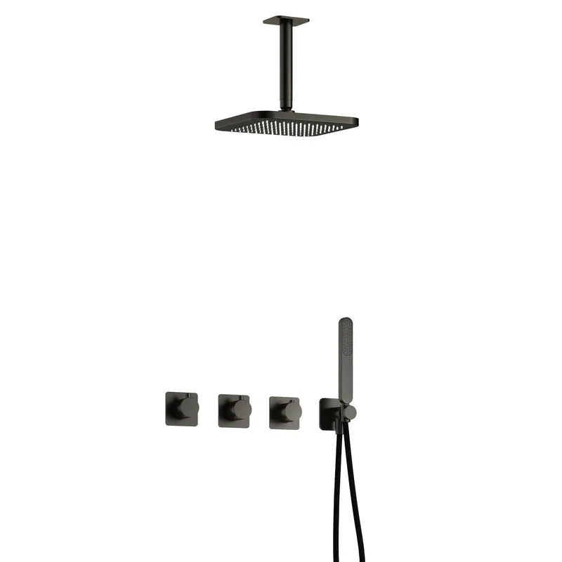 Hotbath Gal IBSGL70 inbouw doucheset met 2 stopkranen met plafondbuis - Geborsteld Gunmetal PVD