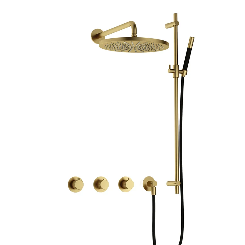 Hotbath Cobber X IBSX70 inbouw doucheset - staafhanddouche - 30cm hoofddouche - wandarm - glijstang - Geborsteld Messing PVD
