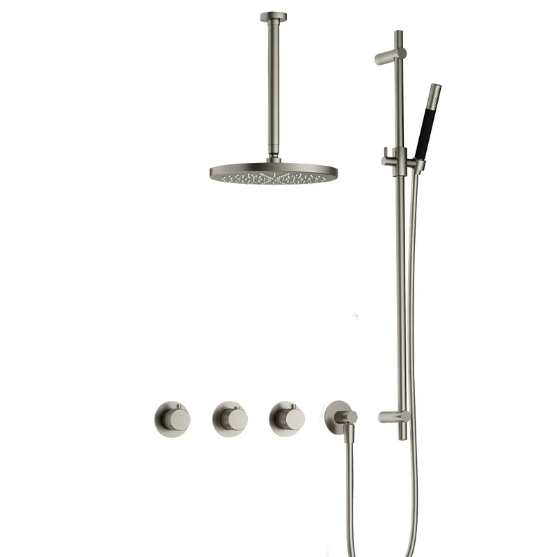 Hotbath Cobber X IBSX70 inbouw doucheset - staafhanddouche - 30cm hoofddouche - 30cm plafondbuis - glijstang - Geborsteld Nikkel