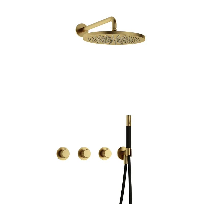 Hotbath Cobber X IBSX70 inbouw doucheset - staafhanddouche - 30cm hoofddouche - wandarm - wandhouder - Geborsteld Messing PVD