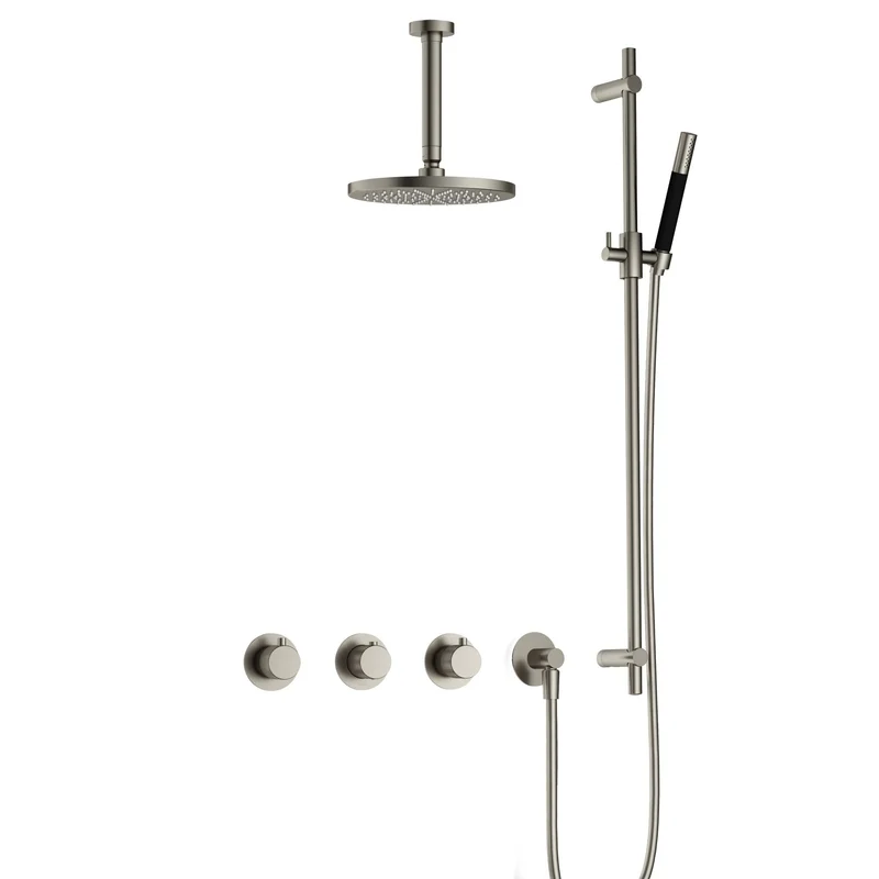 Hotbath Cobber X IBSX70 inbouw doucheset - staafhanddouche - 20cm hoofddouche - 15cm plafondbuis - glijstang - Geborsteld Nikkel