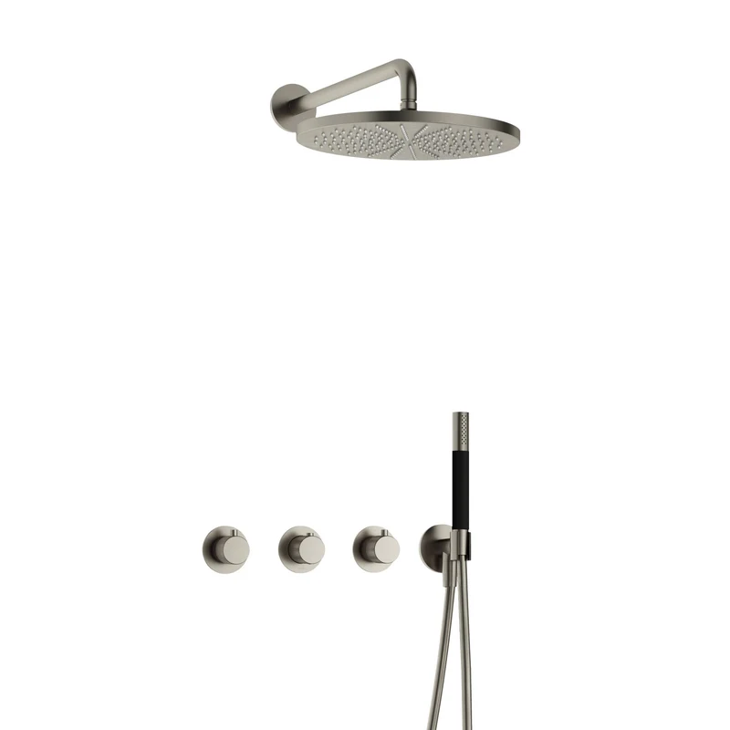 Hotbath Cobber X IBSX70 inbouw doucheset - staafhanddouche - 30cm hoofddouche - wandarm - wandhouder - Geborsteld Nikkel