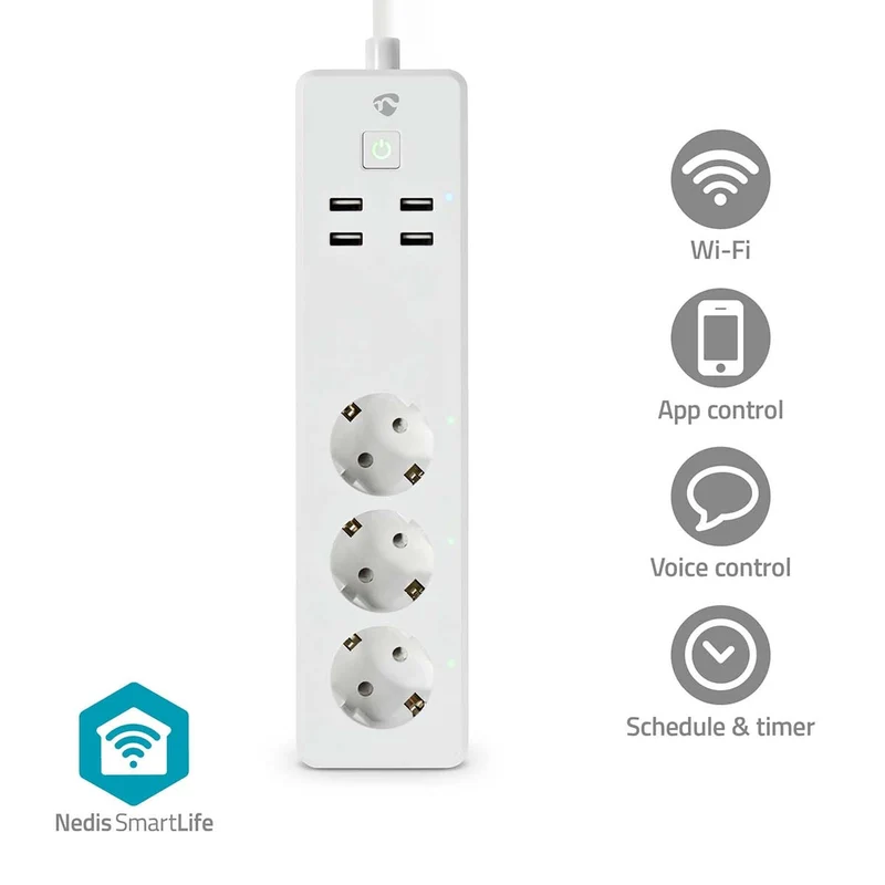 SmartLife Stekkerdoos Wi-Fi - 3x Randaarde stekker (CEE 7/3) / 4 x USB - 16.0A