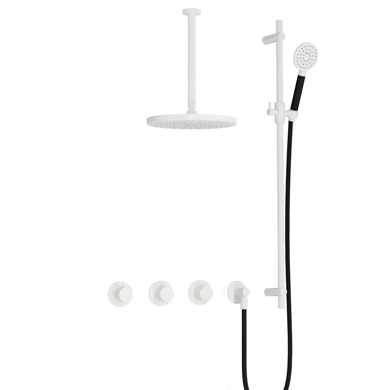 Hotbath Cobber IBS70 inbouw doucheset - ronde handdouche - 20cm hoofddouche - 30cm plafondbuis - glijstang - Mat Wit