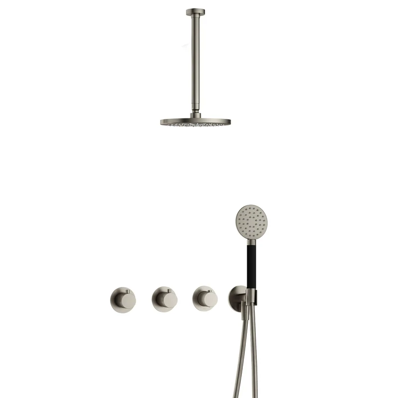 Hotbath Cobber IBS70 inbouw doucheset - ronde handdouche - 20cm hoofddouche - 30cm plafondbuis - wandhouder - Geborsteld Nikkel