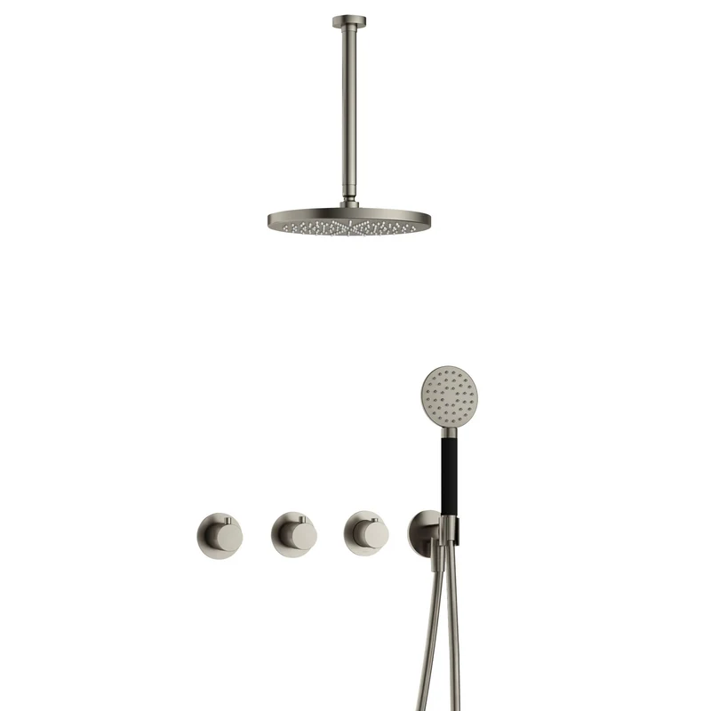 Hotbath Cobber IBS70 inbouw doucheset - ronde handdouche - 30cm hoofddouche - 30cm plafondbuis - wandhouder - Geborsteld Nikkel