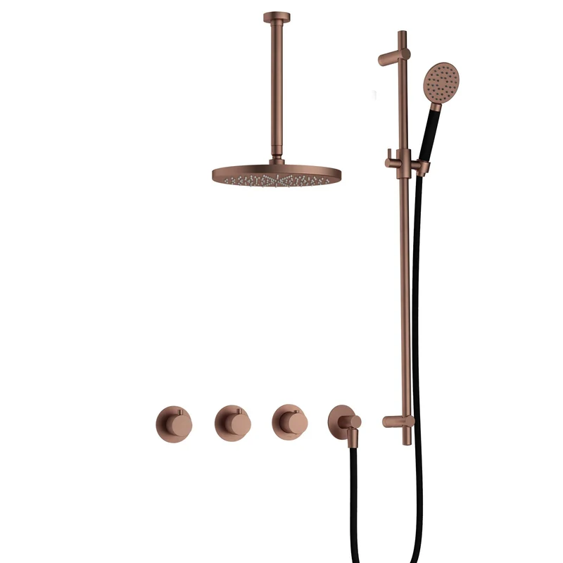 Hotbath Cobber IBS70 inbouw doucheset - ronde handdouche - 30cm hoofddouche - 30cm plafondbuis - glijstang - Geborsteld Koper PVD
