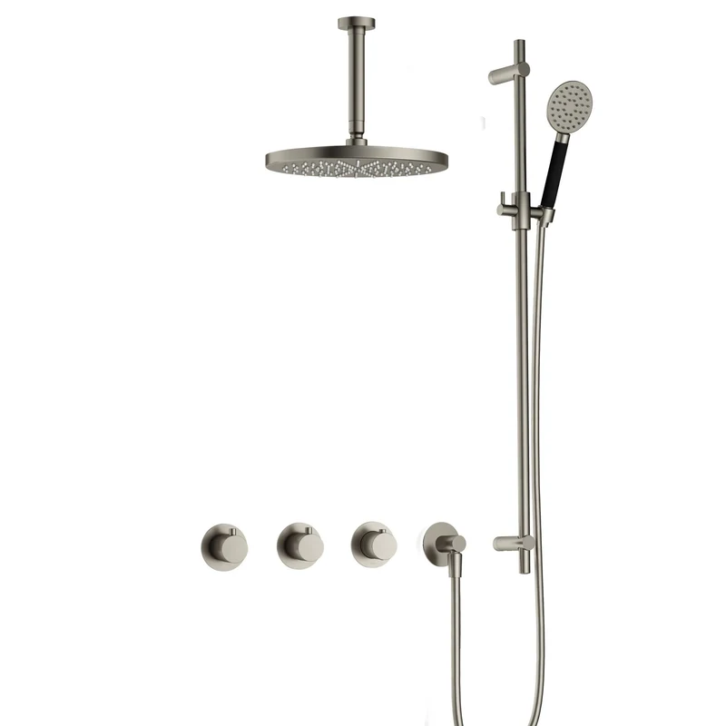 Hotbath Cobber IBS70 inbouw doucheset - ronde handdouche - 30cm hoofddouche - 15cm plafondbuis - glijstang - Geborsteld Nikkel