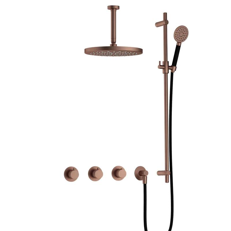 Hotbath Cobber IBS70 inbouw doucheset - ronde handdouche - 30cm hoofddouche - 15cm plafondbuis - glijstang - Geborsteld Koper PVD