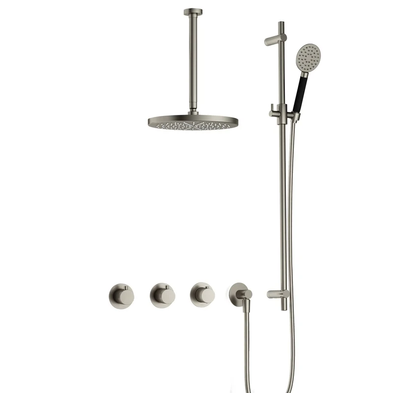 Hotbath Cobber IBS70 inbouw doucheset - ronde handdouche - 30cm hoofddouche - 30cm plafondbuis - glijstang - Geborsteld Nikkel