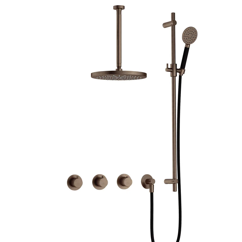 Hotbath Cobber IBS70 inbouw doucheset - ronde handdouche - 20cm hoofddouche - 30cm plafondbuis - glijstang - Verouderd Messing