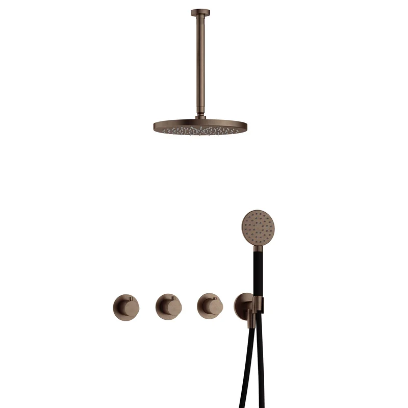 Hotbath Cobber IBS70 inbouw doucheset - ronde handdouche - 30cm hoofddouche - 30cm plafondbuis - wandhouder - Verouderd Messing