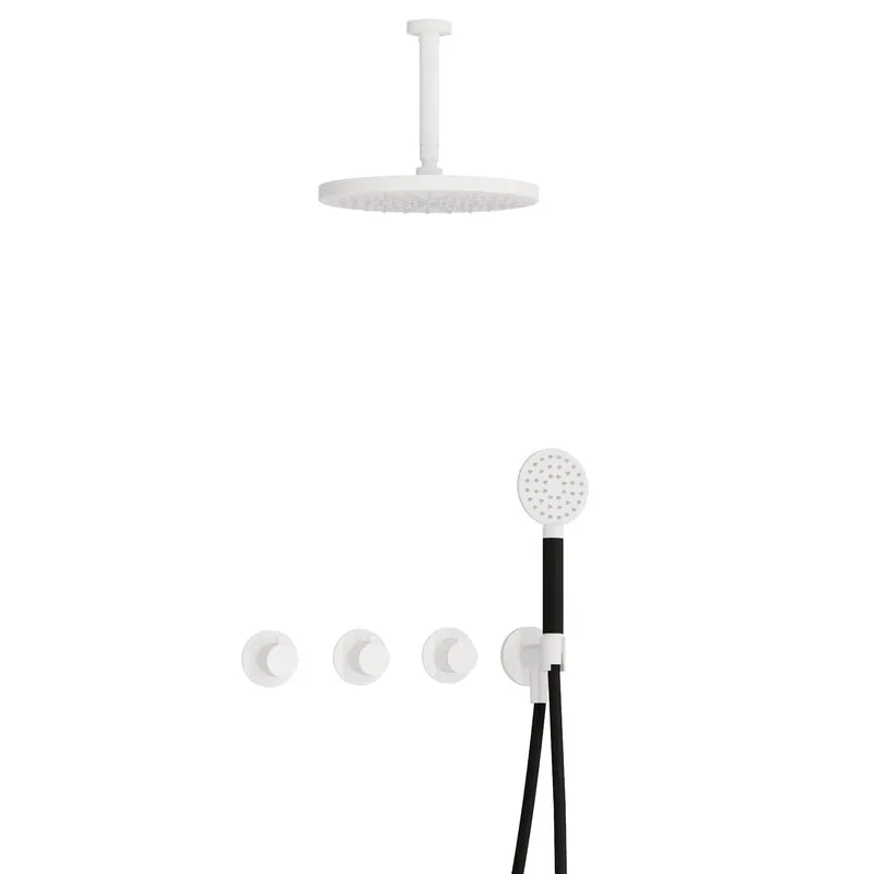 Hotbath Cobber IBS70 inbouw doucheset - ronde handdouche - 30cm hoofddouche - 15cm plafondbuis - wandhouder - Mat Wit