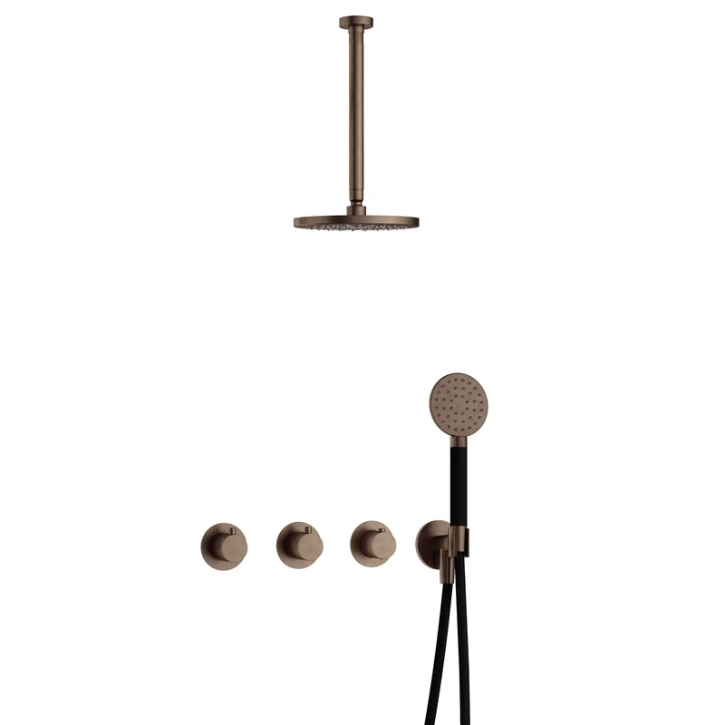 Hotbath Cobber IBS70 inbouw doucheset - ronde handdouche - 20cm hoofddouche - 30cm plafondbuis - wandhouder - Verouderd Messing